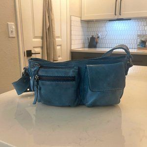 Free People Wade Leather Belt Bag Sling (iridescent blue)